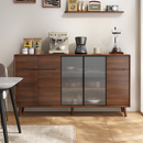 三梦胡桃色餐边柜一体现代实木客厅酒柜储物柜靠墙置物收纳柜酒柜