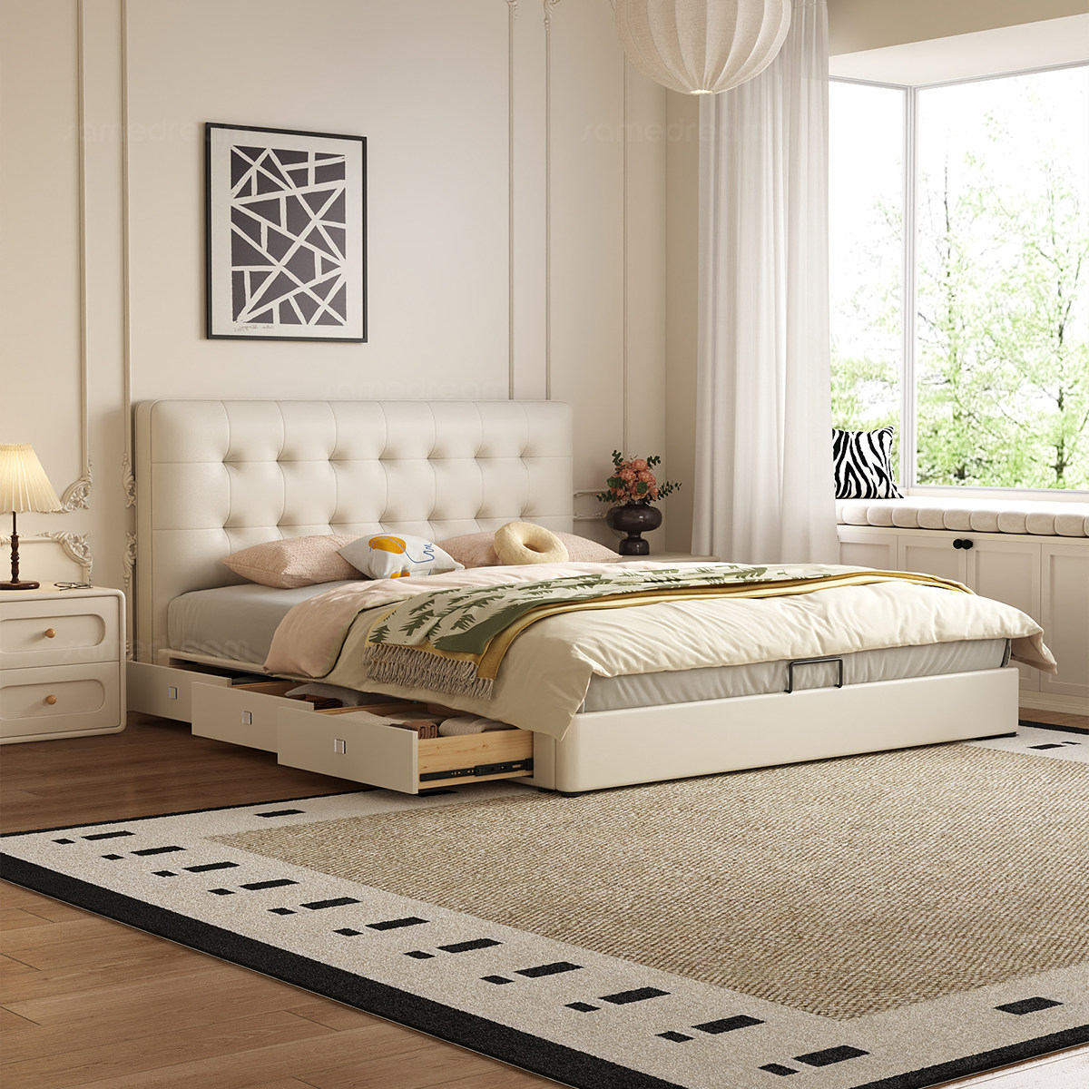 奶油风华夫格皮床热销第一！！！