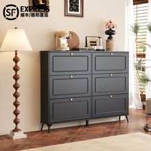 三梦实木黑色超薄鞋柜家用门口中古风入户玄关柜室内2025新款爆款