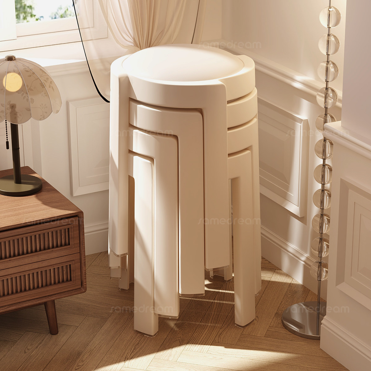 塑料凳子家用结实耐用可叠放软包圆凳高级感加厚客厅板凳备用椅子,住宅家具,其它凳子,淘宝优惠券,粉丝福利购,淘宝优惠卷