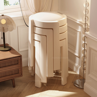 塑料凳子家用结实耐用可叠放软包圆凳高级感加厚客厅板凳备用椅子