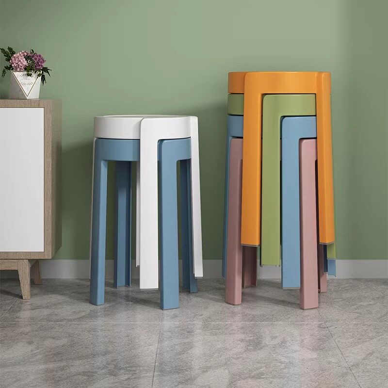 三梦塑料凳子家用加厚可叠放风车圆凳简约创意客厅餐桌塑胶高椅子