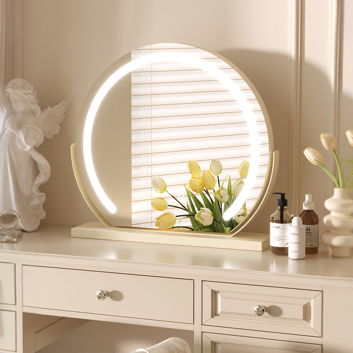 2025新款梳妆台化妆镜台式桌面梳妆镜旋转梳妆镜主卧化妆台镜子大