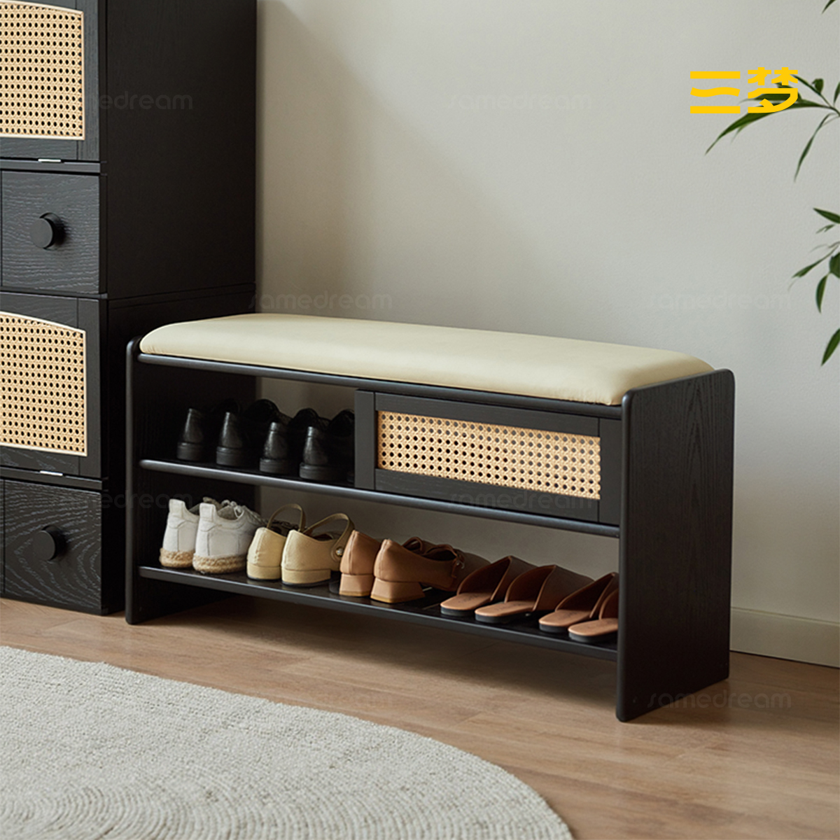 全实木换鞋凳入户门口家用中古风