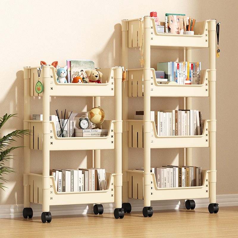 书架置物架落地家用简易多层带轮儿童玩具收纳阅读移动小推车书柜