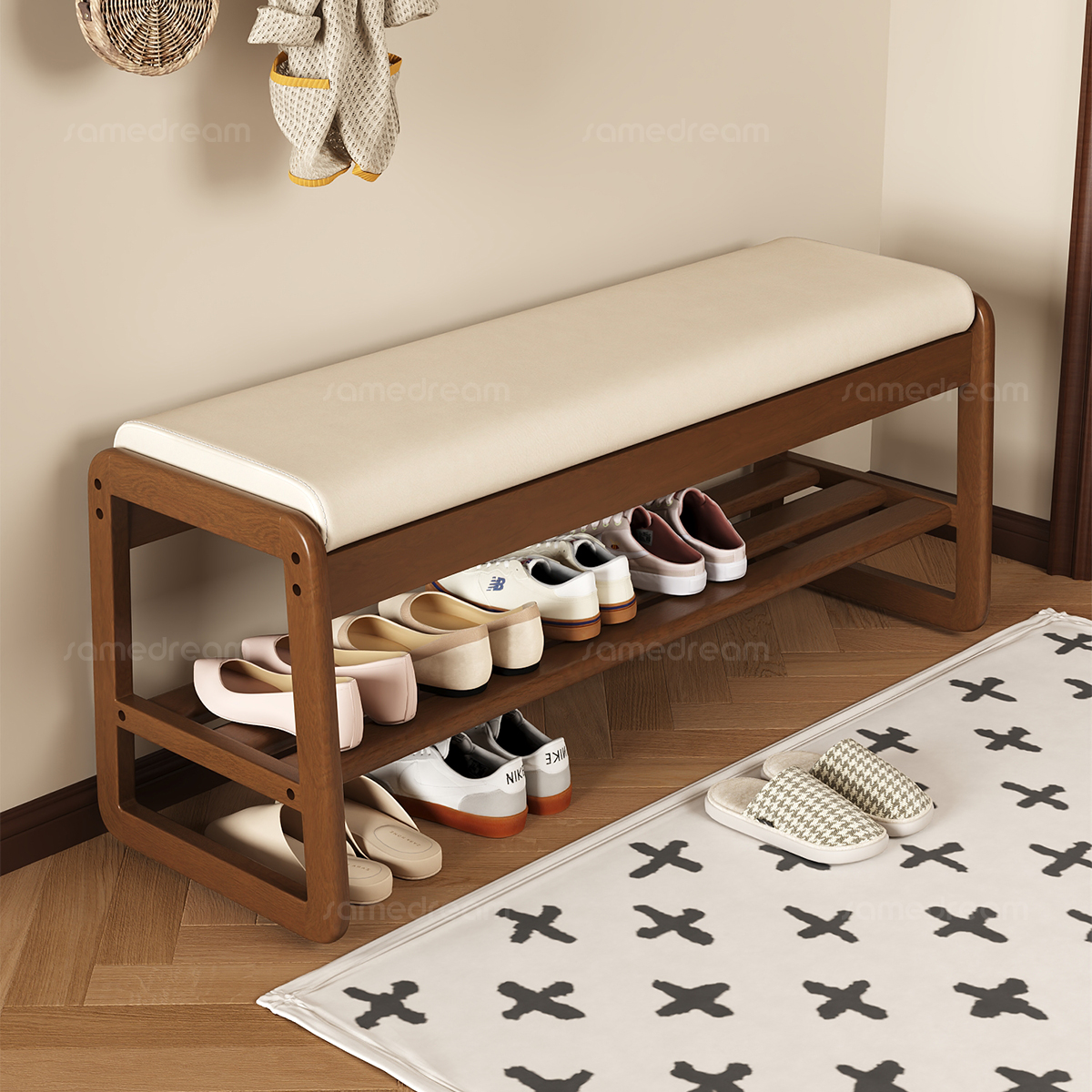 实木换鞋凳可收纳玄关鞋柜