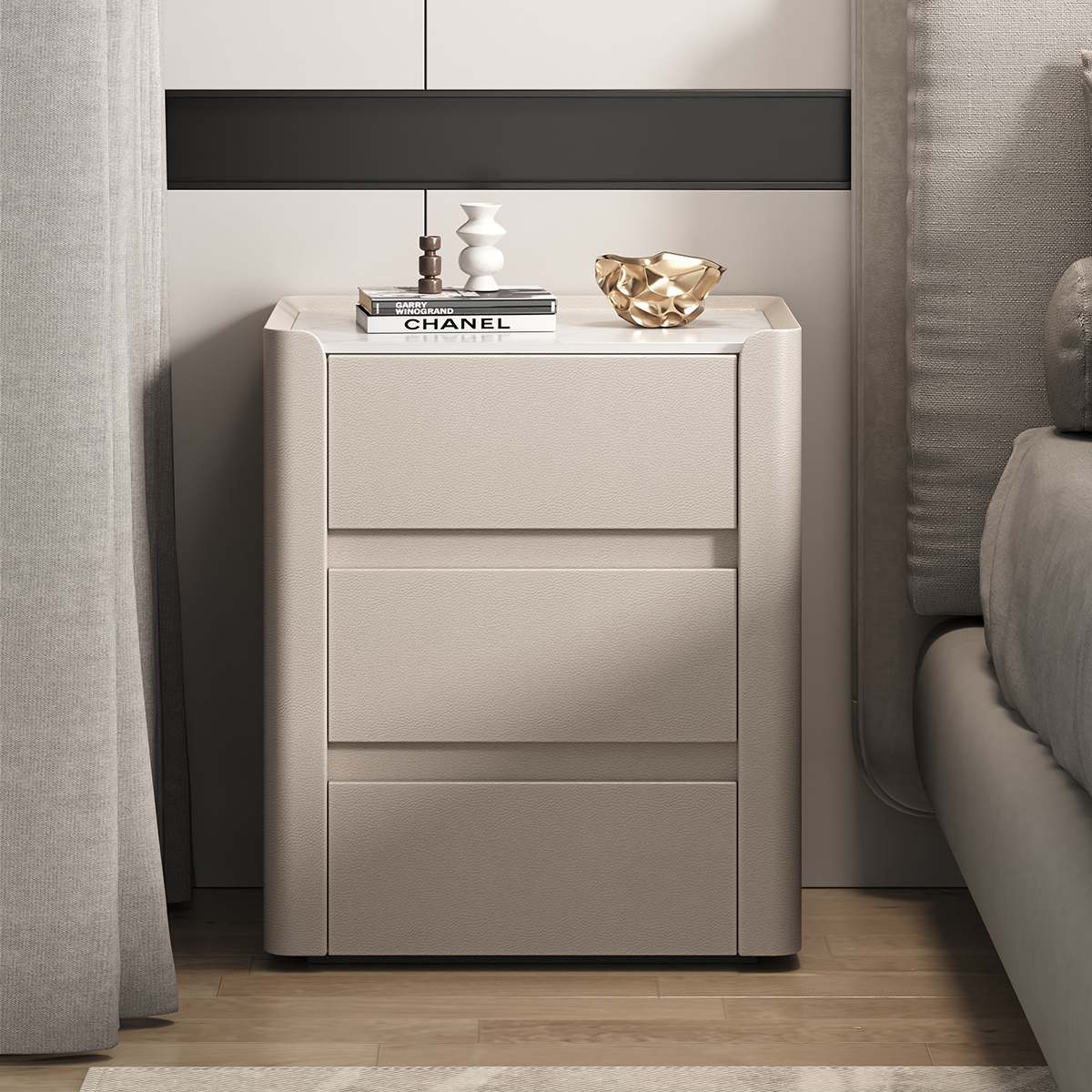 全实木床头柜简约现代轻奢风