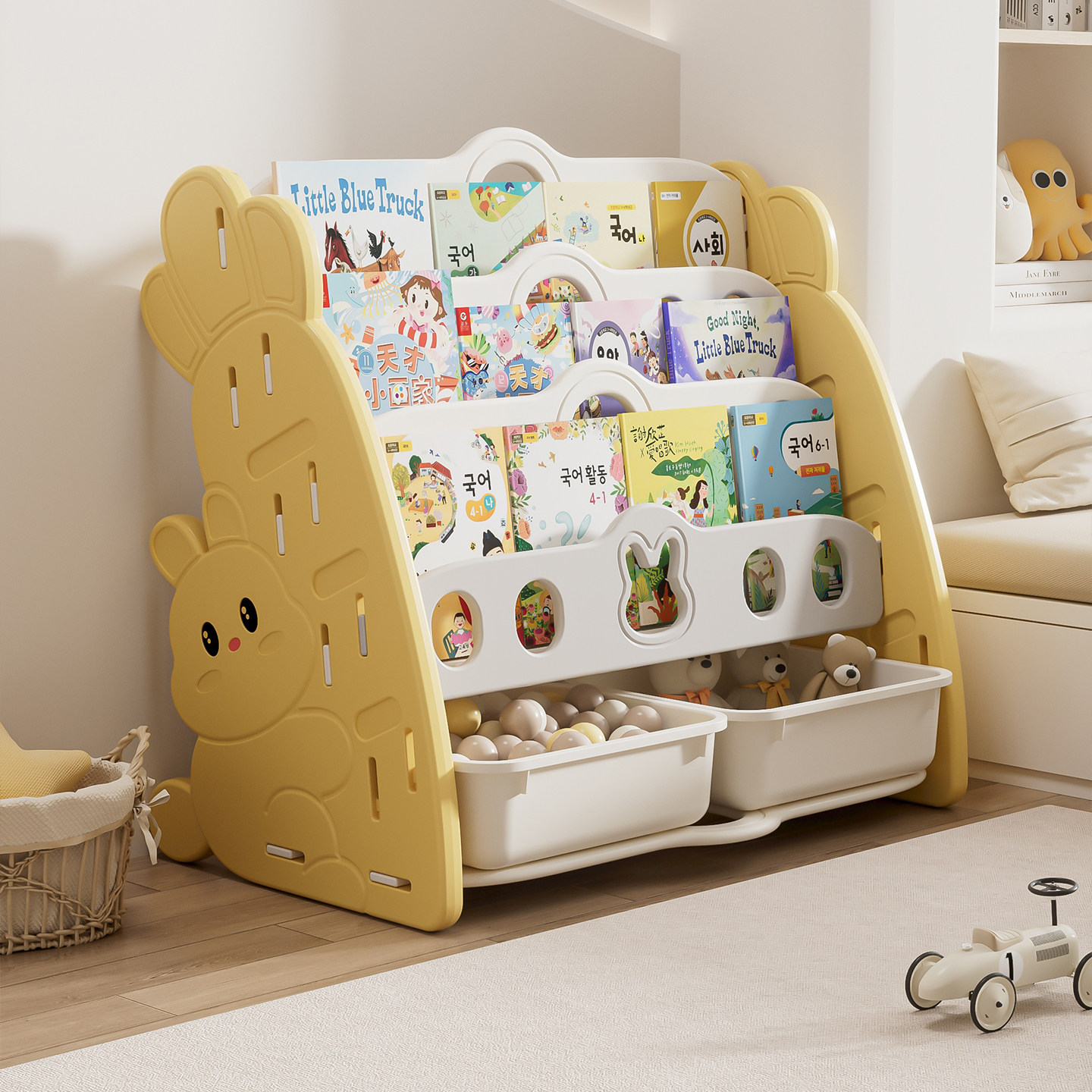 三梦儿童书架宝宝玩具落地置物架婴儿家具绘本架家用收纳储物书柜