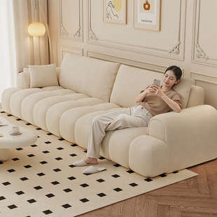 政府补贴法式奶油风防猫抓布艺沙发客厅小户型直排三人位泡芙沙发