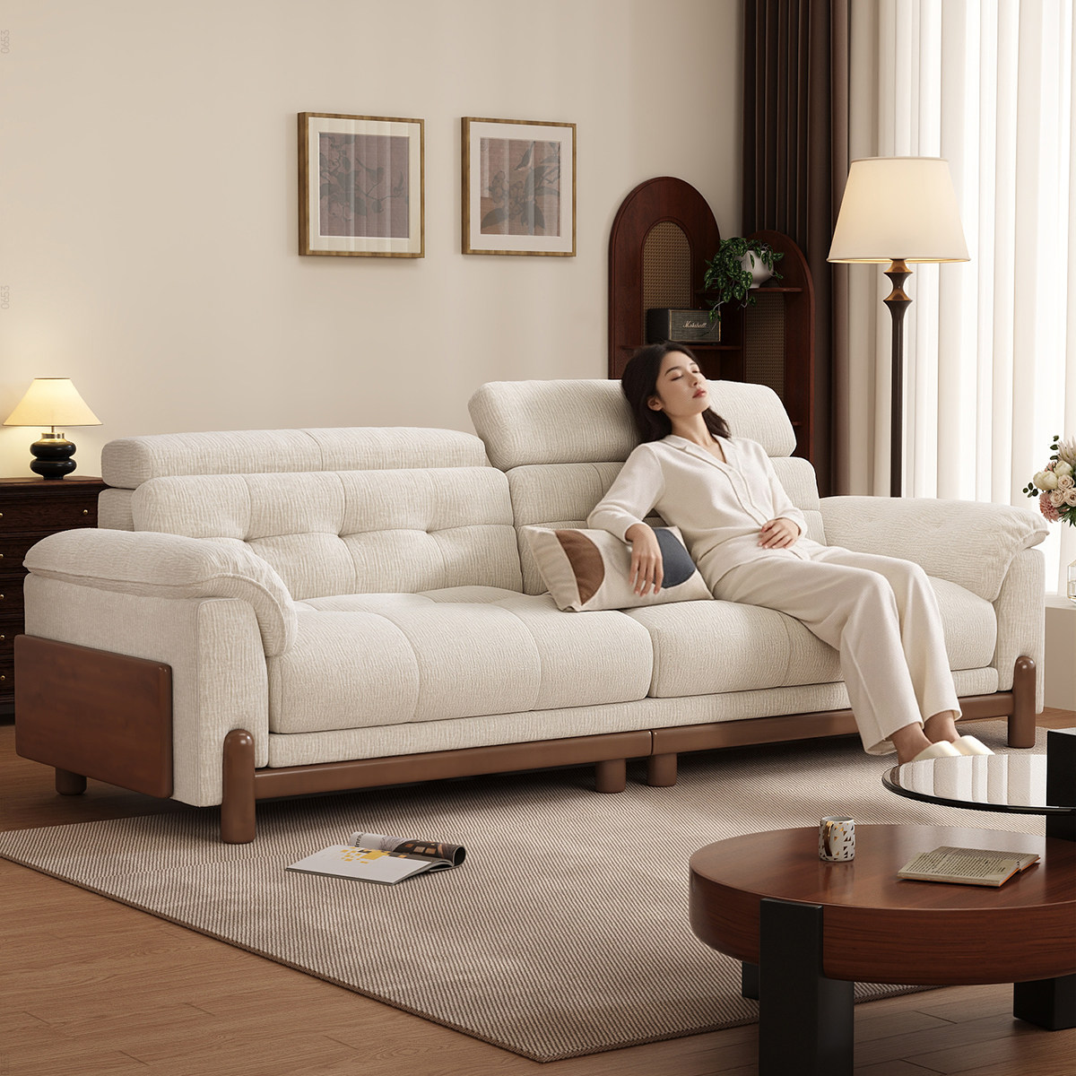 三梦奶油中古风布艺沙发枫颂小户型2026新款客厅现代简约拆洗沙发