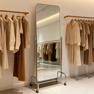 可移动旋转穿衣镜家用落地镜服装 店全身镜不锈钢显瘦大镜子舞蹈镜