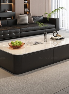 意式岩板茶几客厅家用2025新款轻奢高级感小户型茶台桌落地电视柜