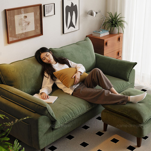 三梦复古风绿色灯芯绒沙发