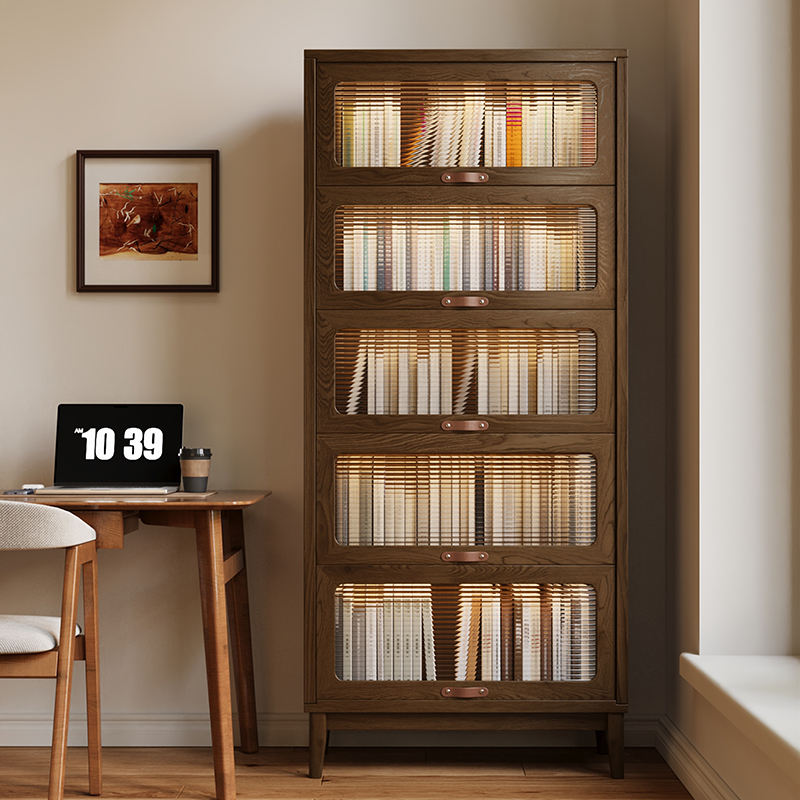 三梦实木防尘玻璃门落地书柜