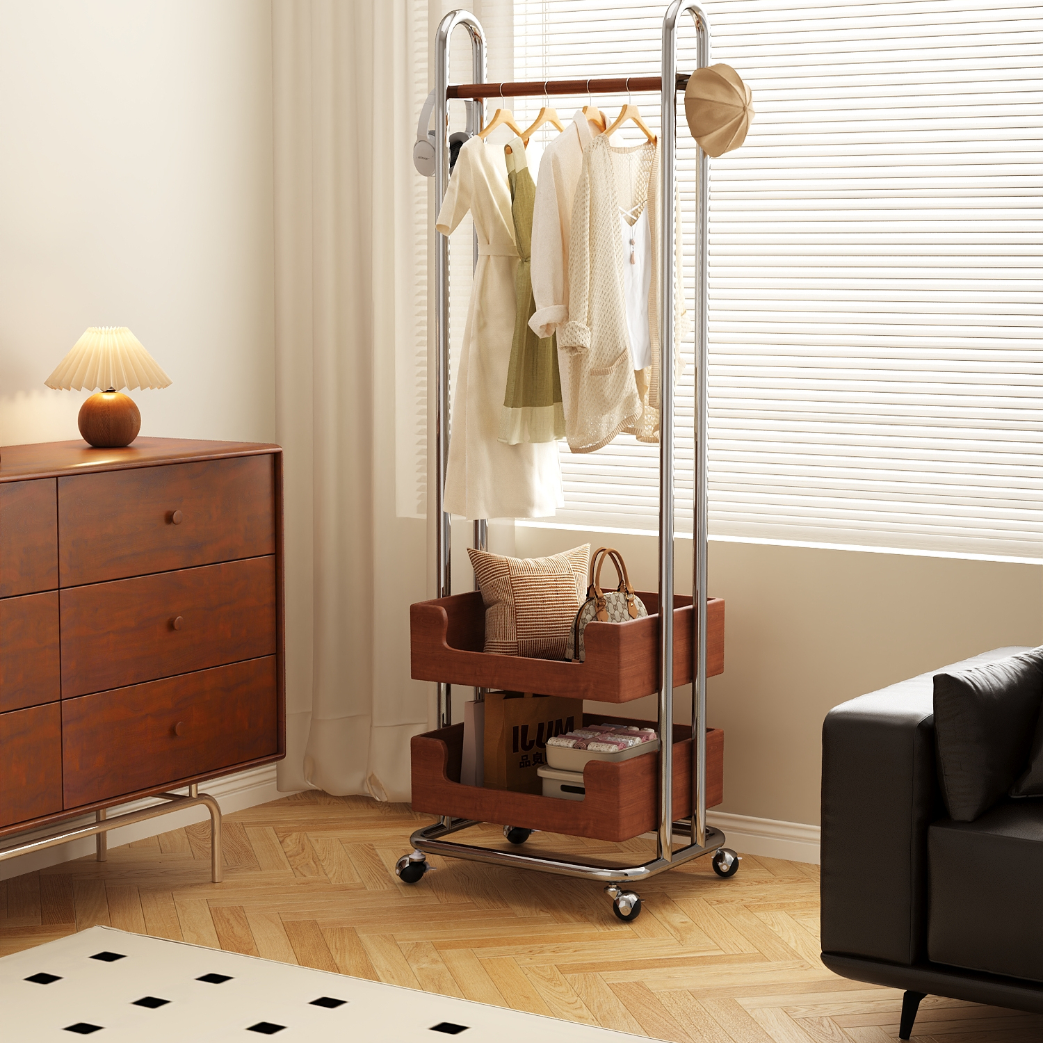 落地实木挂衣架主卧衣帽架移动室内卧室玄关房间用次净衣服置物架