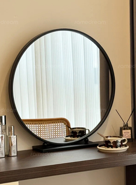 2025轻奢化妆镜圆形智能梳妆镜卧室台式桌面高级简约梳妆台大镜子