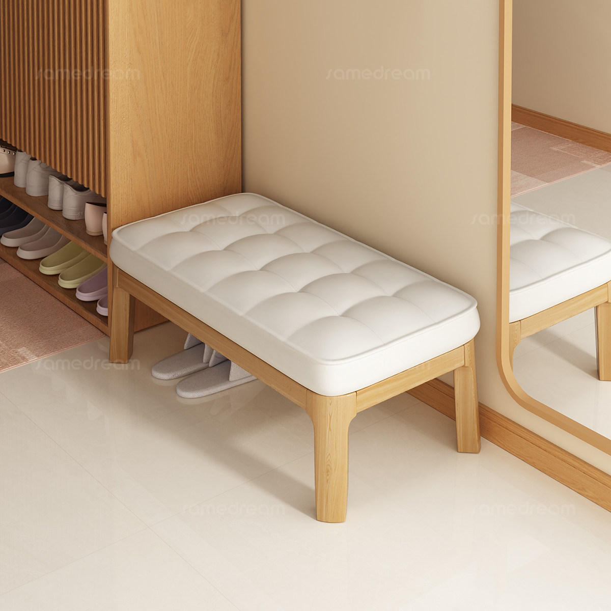 橡木换鞋凳极窄小户型收纳穿鞋凳