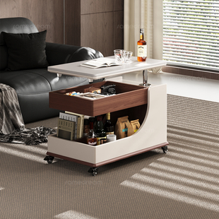 移动茶几小户型客厅家用小推车边几轻奢高级感可升降实木沙发边柜