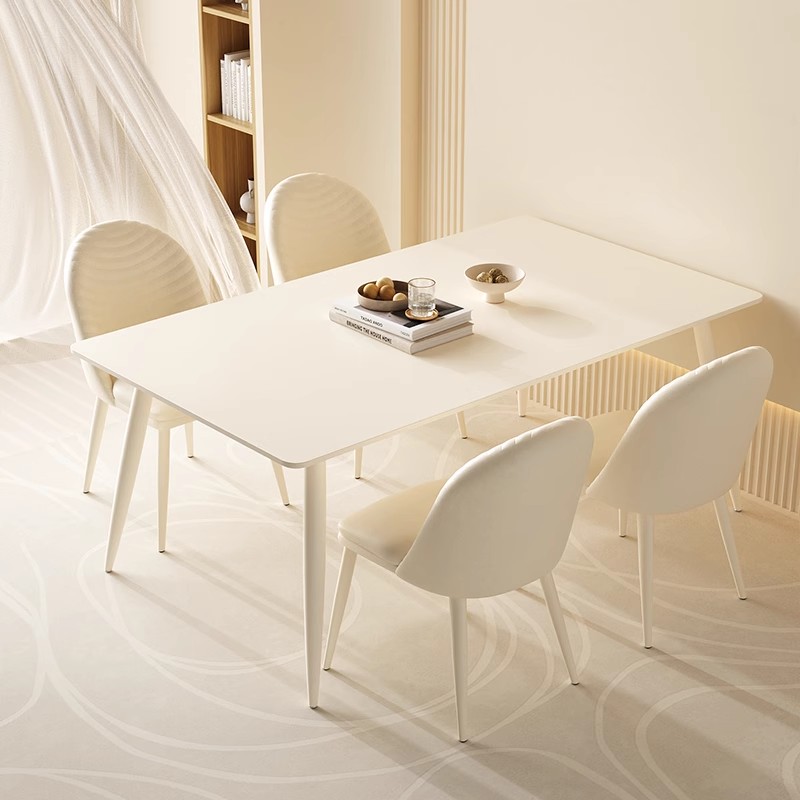 三梦奶油风家用2025新款岩板餐桌