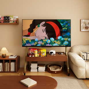 三梦实木可移动电视柜中古风客厅家用小户型落地胡桃色电视机支架