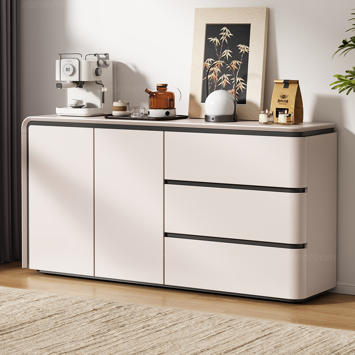 三梦餐边柜客厅置物柜茶水边柜厨房靠墙一体储物柜墙边实木收纳柜,住宅家具,餐边柜,淘宝优惠券,粉丝福利购,淘宝优惠卷