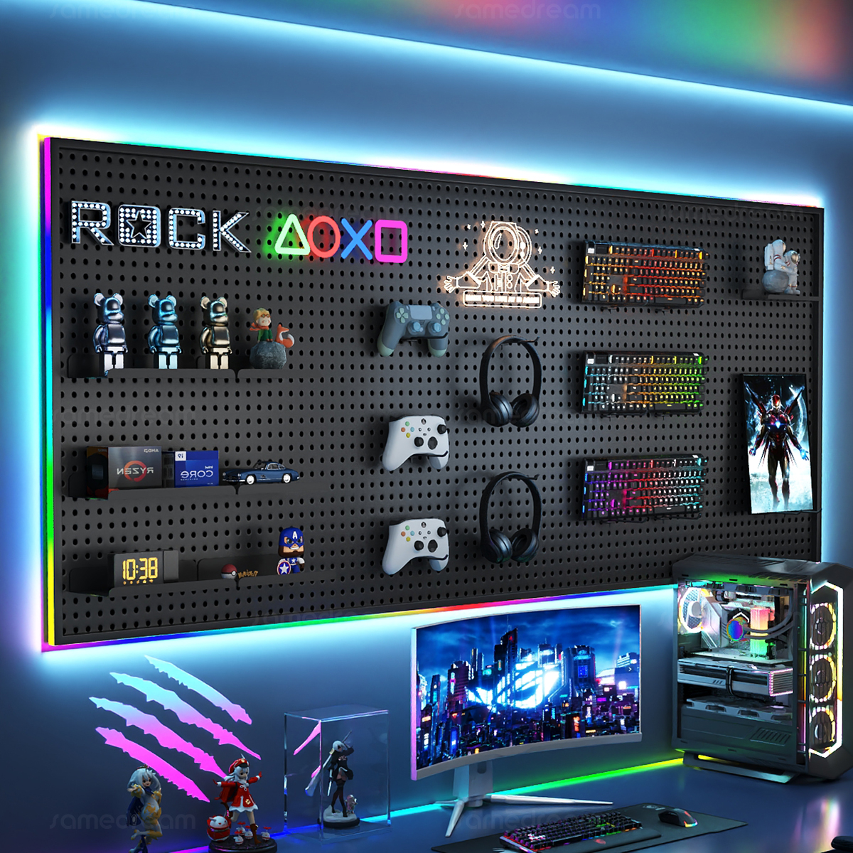 三梦电竞房洞洞板置物架