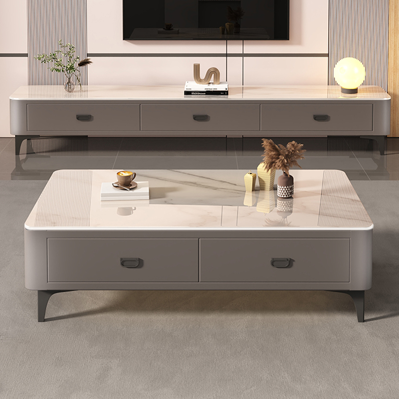 轻奢高级感岩板茶几电视柜组合