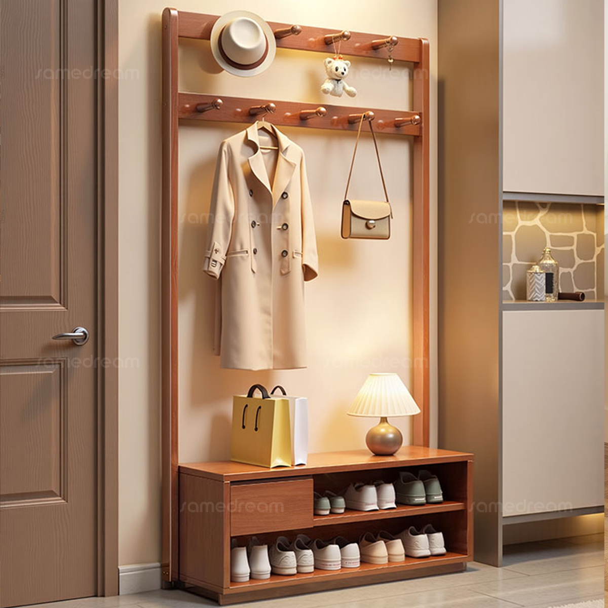 换鞋凳门口玄关家用多功能衣帽架