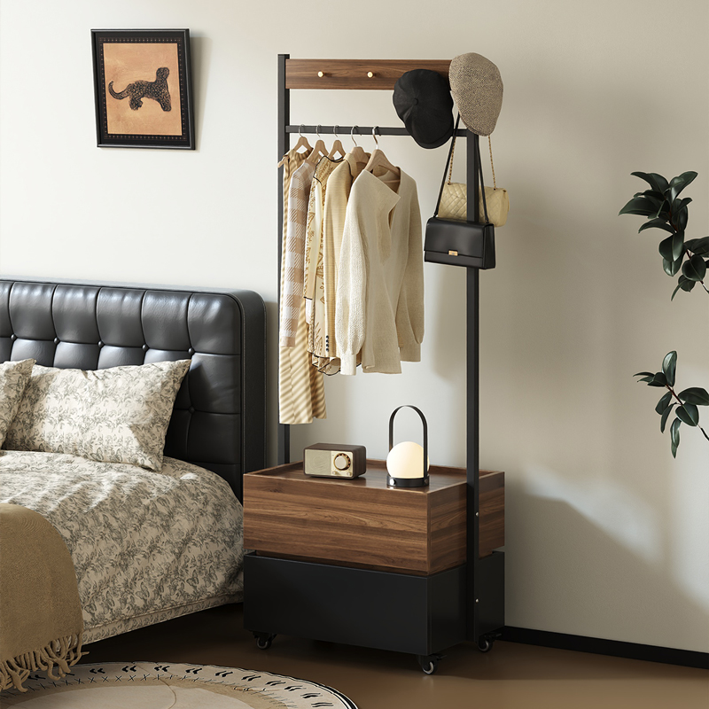 整柜实木打造衣帽架床头柜二合一
