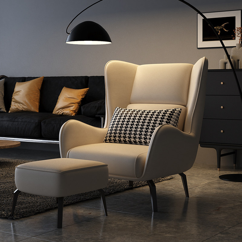 北欧懒人小沙发网红单人老虎椅科技布沙发轻奢客厅书房简约休闲椅
