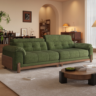 三梦政府补贴中古风布艺沙发客厅小户型2025新款实木复古绿色沙发