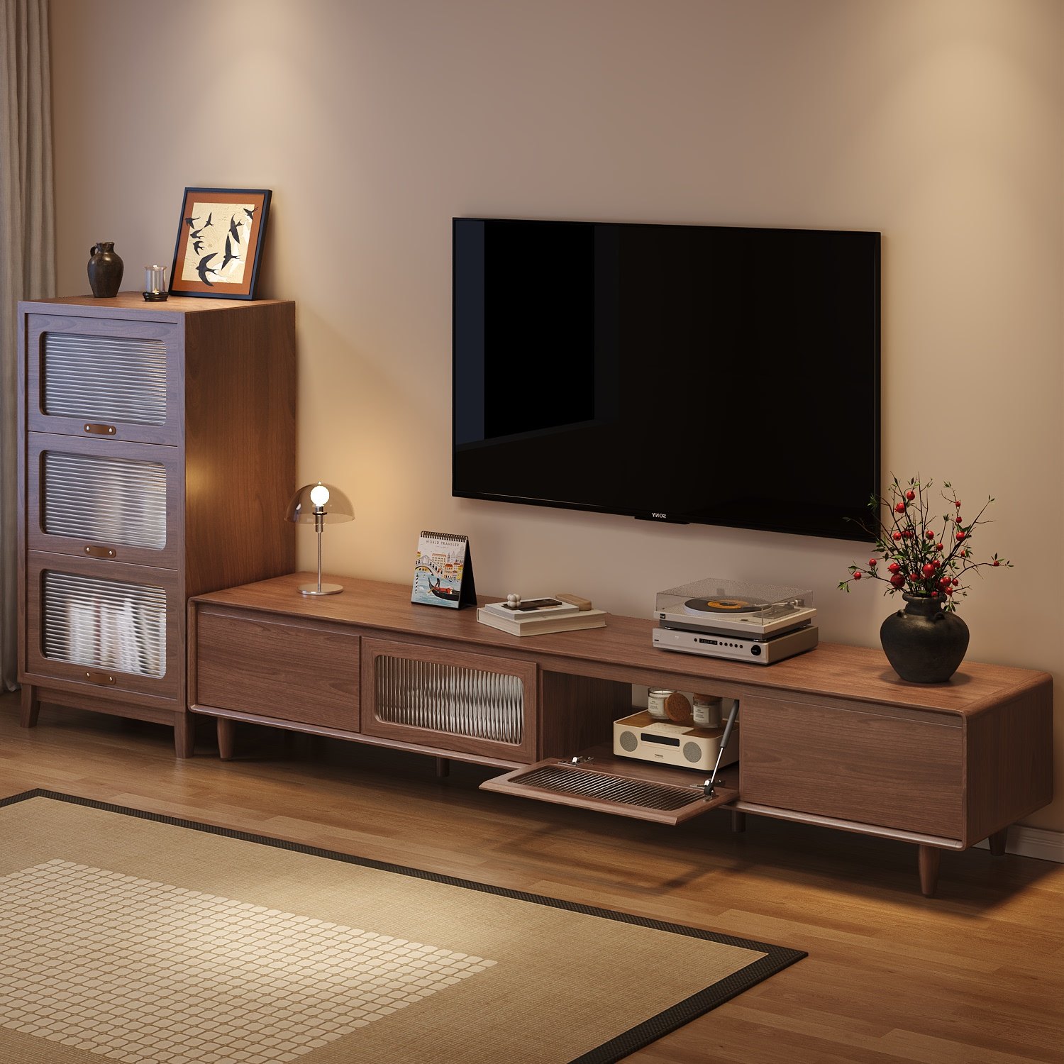 三梦轻奢风中古风茶几实木电视机柜组合新款小户型客厅家用边柜,住宅家具,电视柜,淘宝优惠券,粉丝福利购,淘宝优惠卷