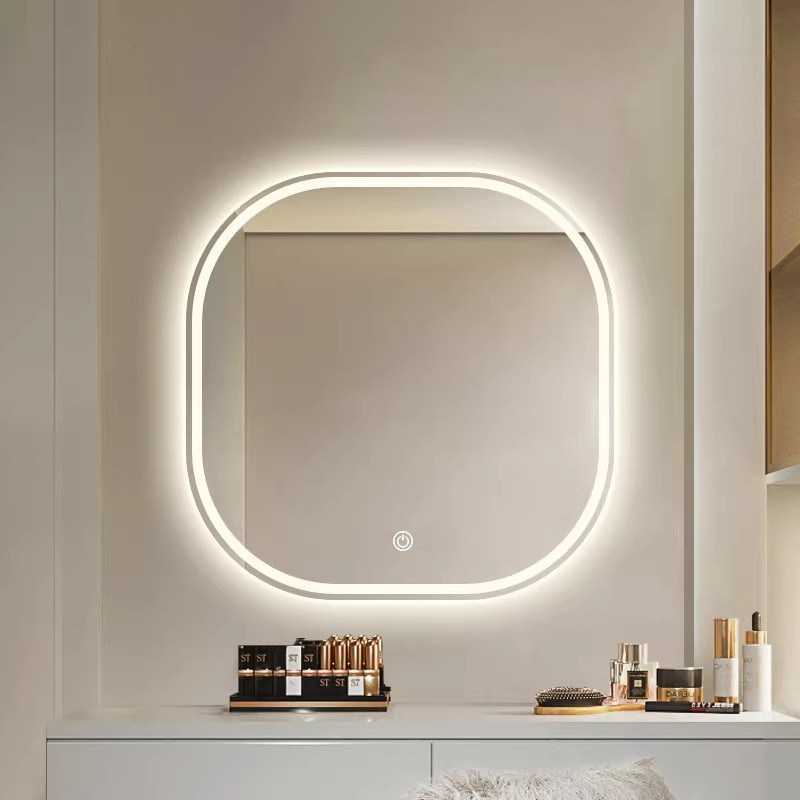 梳妆台镜子智能卧室led化妆镜带灯方形圆角梳妆镜挂墙壁挂式镜子