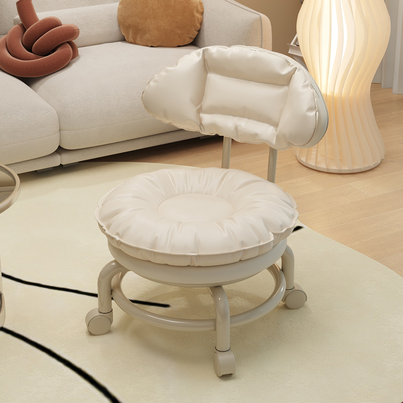 三梦万向轮小凳子带滑轮矮凳家用换鞋凳客厅圆凳软包板凳儿童椅子