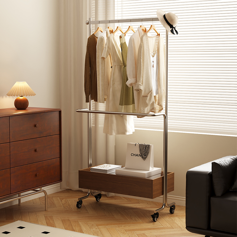 中古衣帽架落地衣架卧室家用挂衣架电镀移动衣架开放式一体置物架