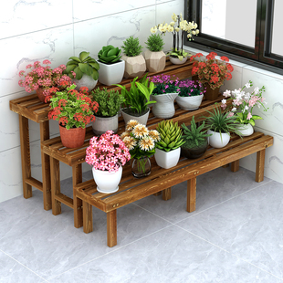 三梦防腐实木花架子置物架阳台2025新款户外落地阶梯式盆栽植物架