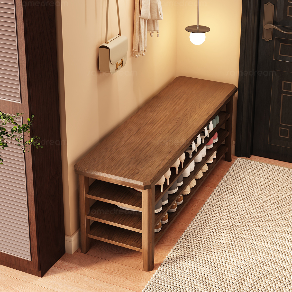 实木穿鞋换鞋凳家用门口多层鞋柜