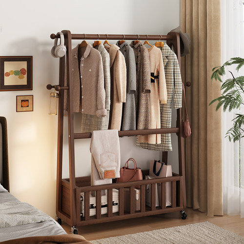 实木落地可移动衣帽架卧室客厅
