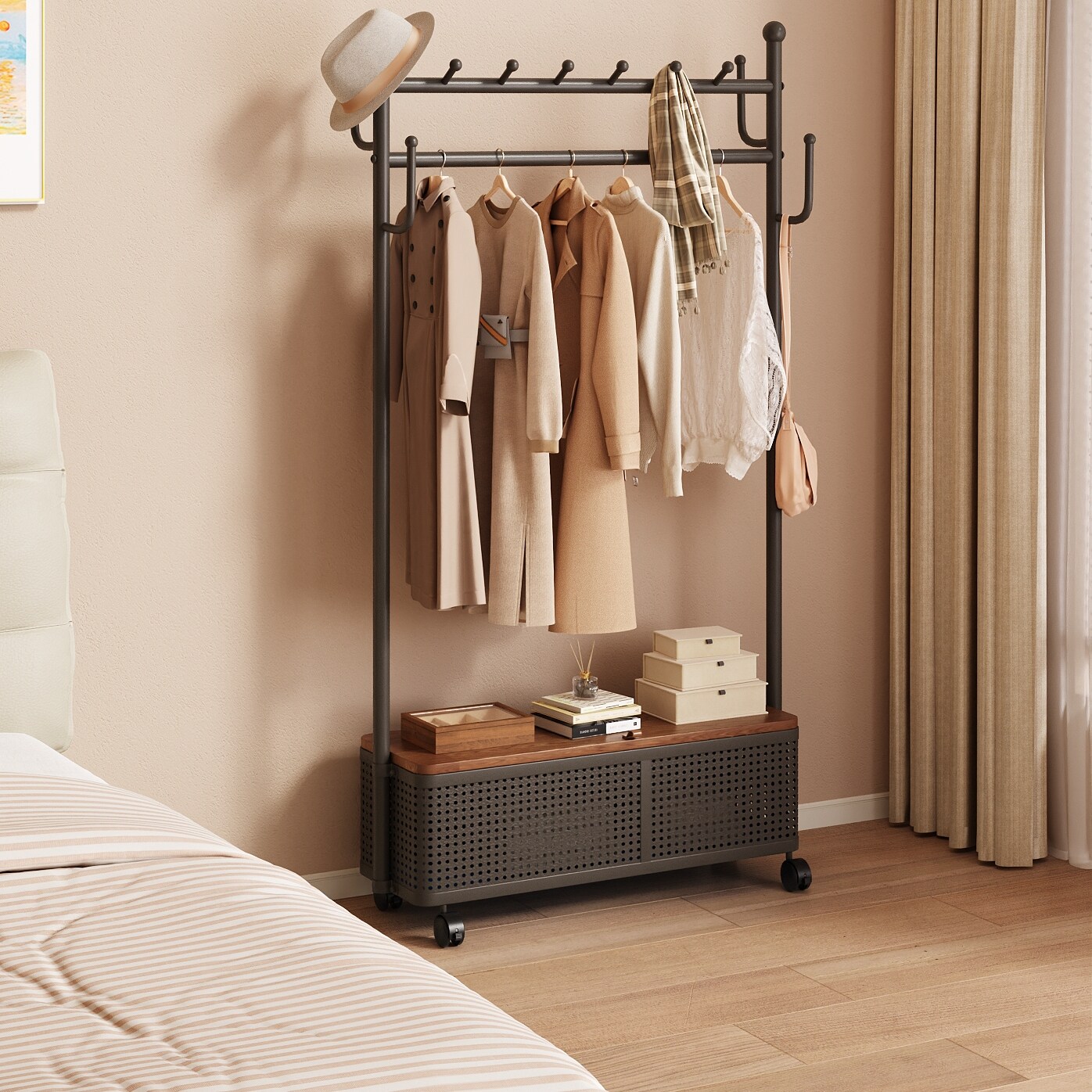 衣帽架落地卧室挂衣架金属房间挂衣服架子家用衣架移动多功能