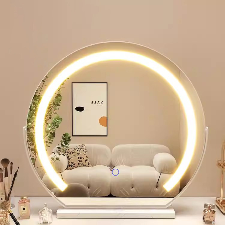 梳妆台LED化妆镜大号双面可翻转卧室台式桌面梳妆镜高级感大镜子