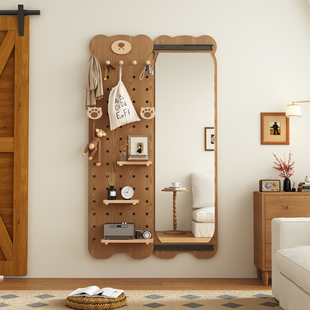 小熊洞洞板穿衣镜隐藏式 推拉全身镜子家用可关闭壁挂墙玄关试衣镜