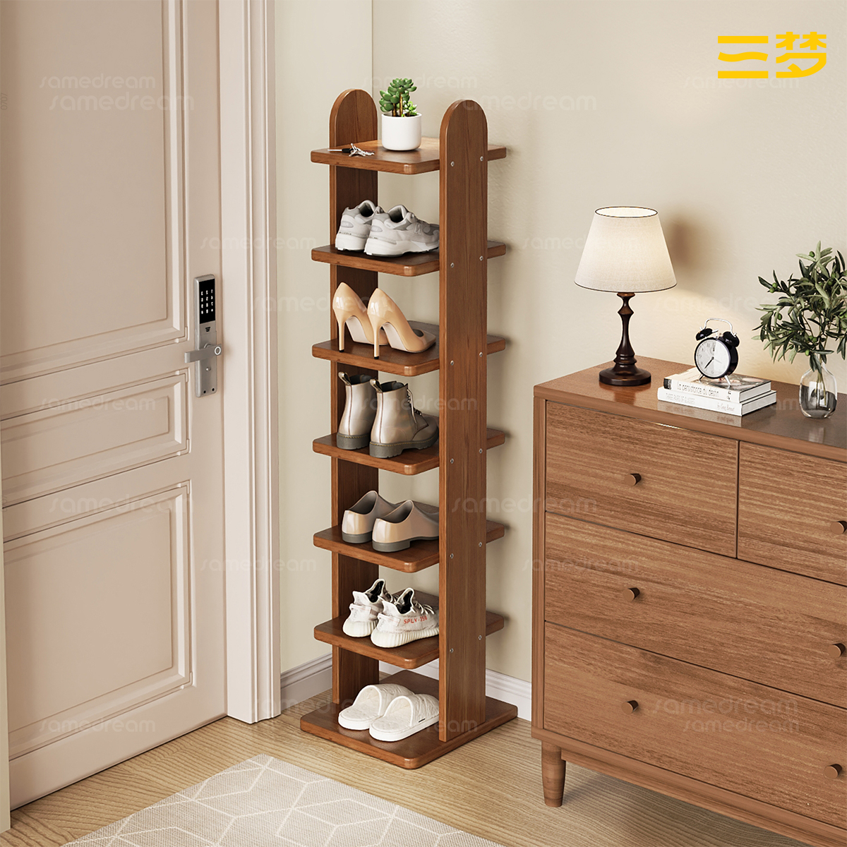 玄关实木鞋架一体靠墙高档鞋柜