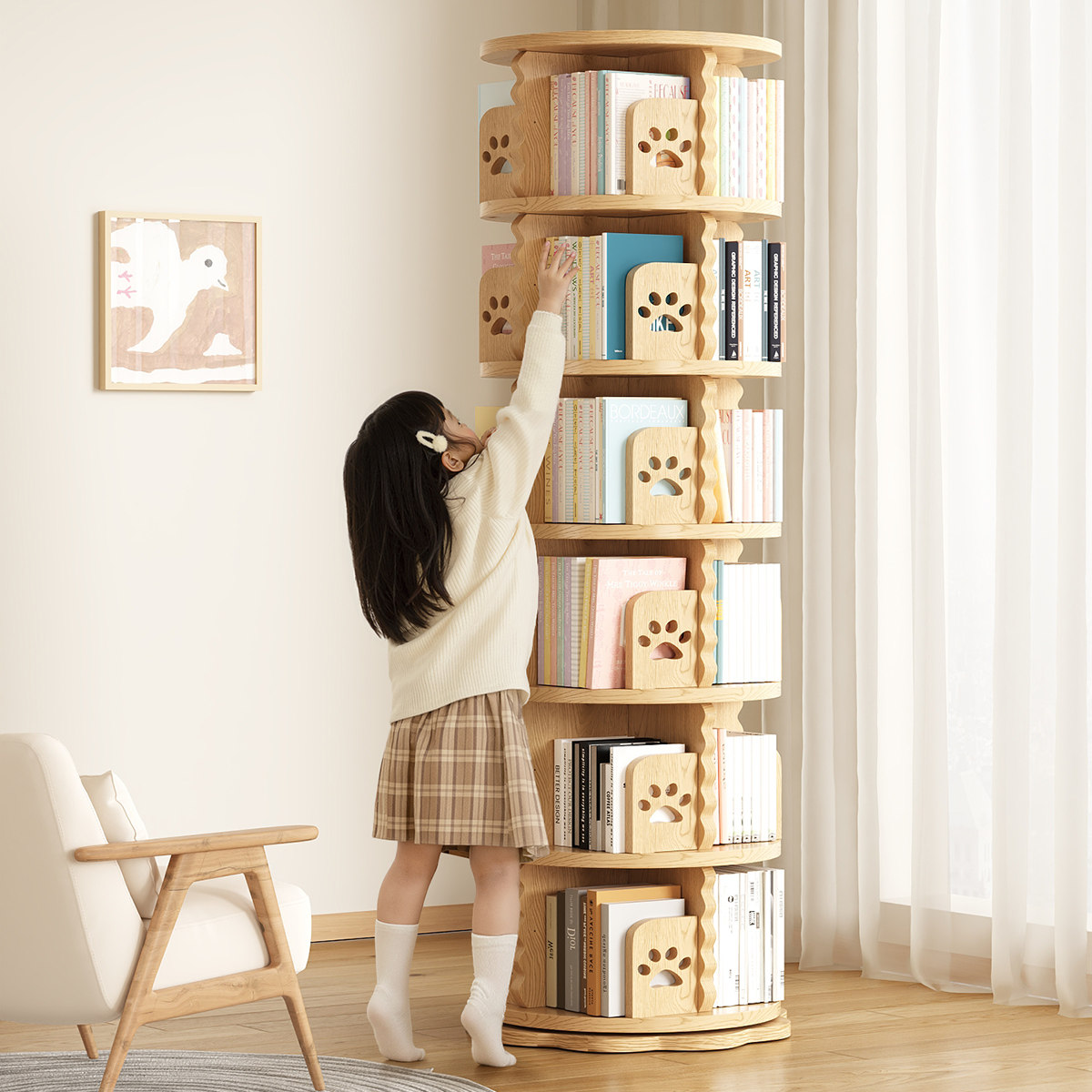 三梦实木360度旋转书架