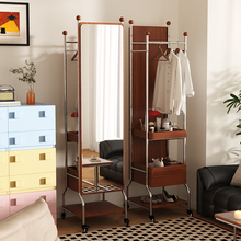 中古风实木全身镜家用落地镜可旋转移动穿衣镜卧室衣帽架一体镜子
