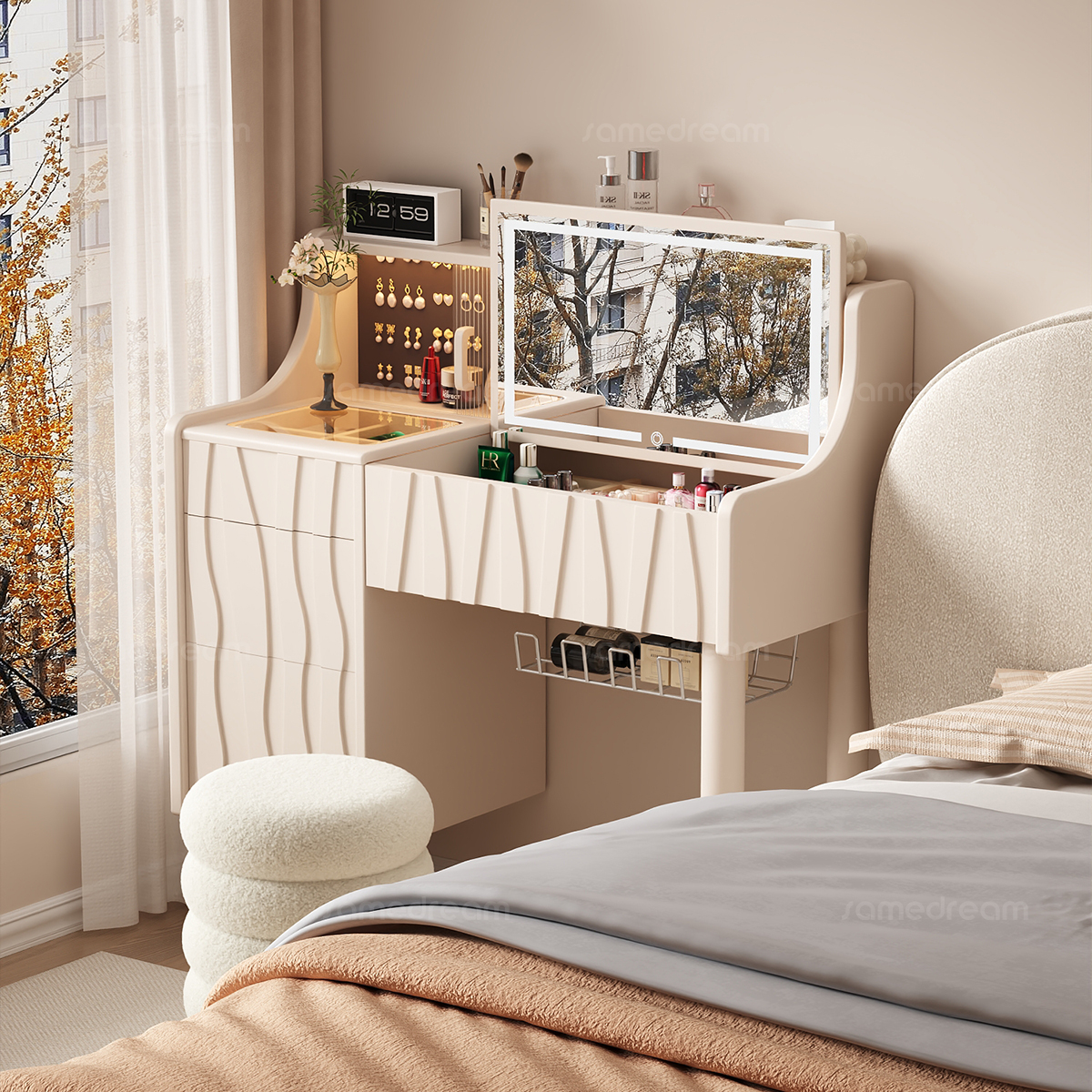 全实木梳妆台化妆桌翻盖卧室2025