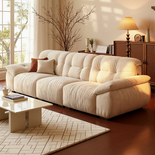 奶油风雪尼尔布艺沙发可拆洗