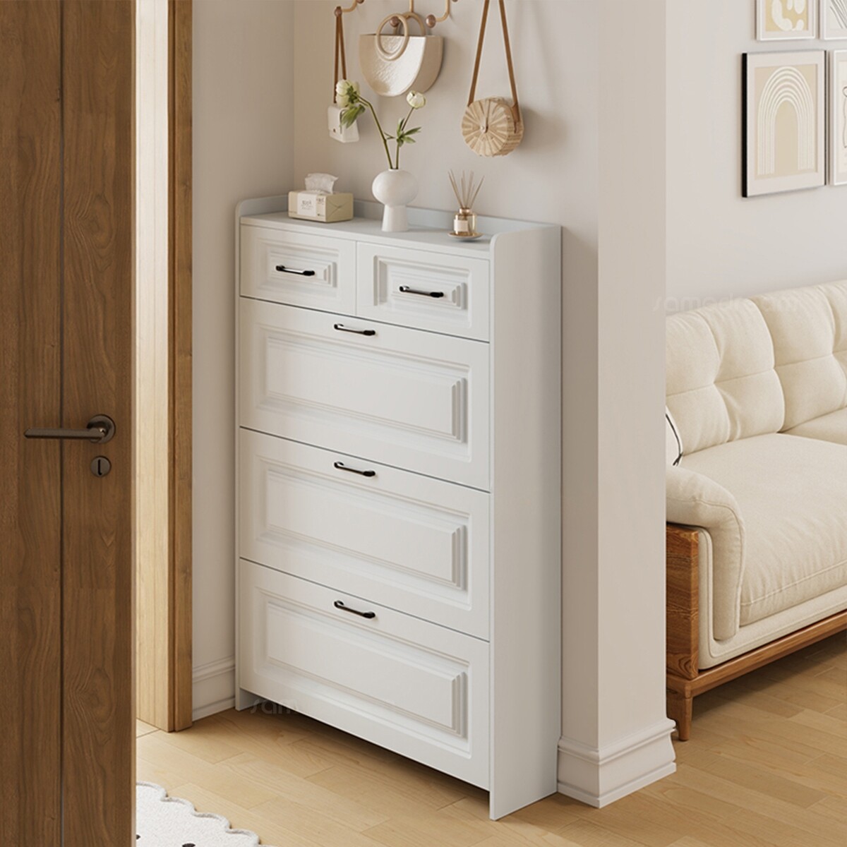 三梦超薄入户鞋柜实木家用门口带抽屉翻斗鞋柜收纳柜一体靠墙进门