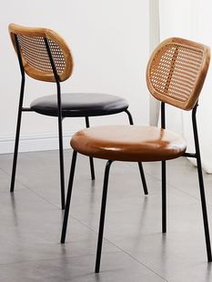 三梦藤编靠背餐椅2025新款家用可叠放椅子中古轻奢风餐厅商用椅子