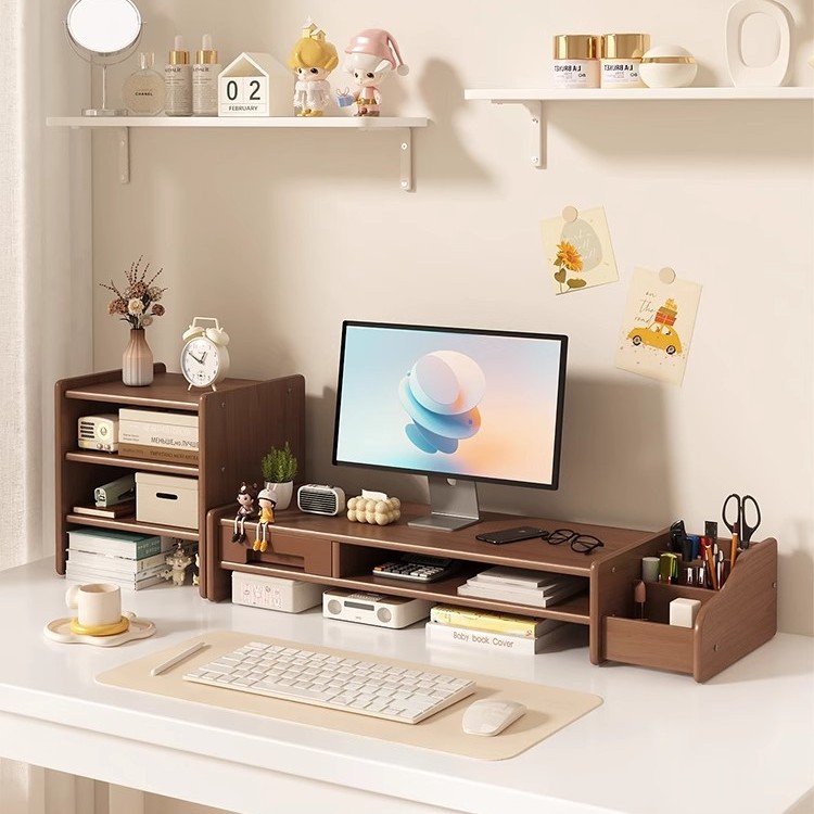 三梦台式电脑增高架显示器支架桌面置物架办公室工位带抽屉收纳架