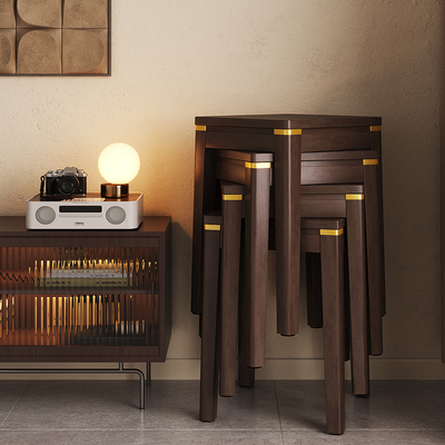 三梦实木家用新中式可叠放餐桌凳